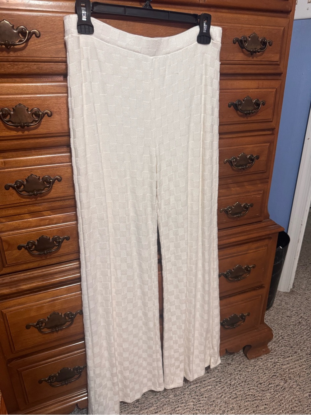 Cream Wide-Leg Knit Pants for Women
